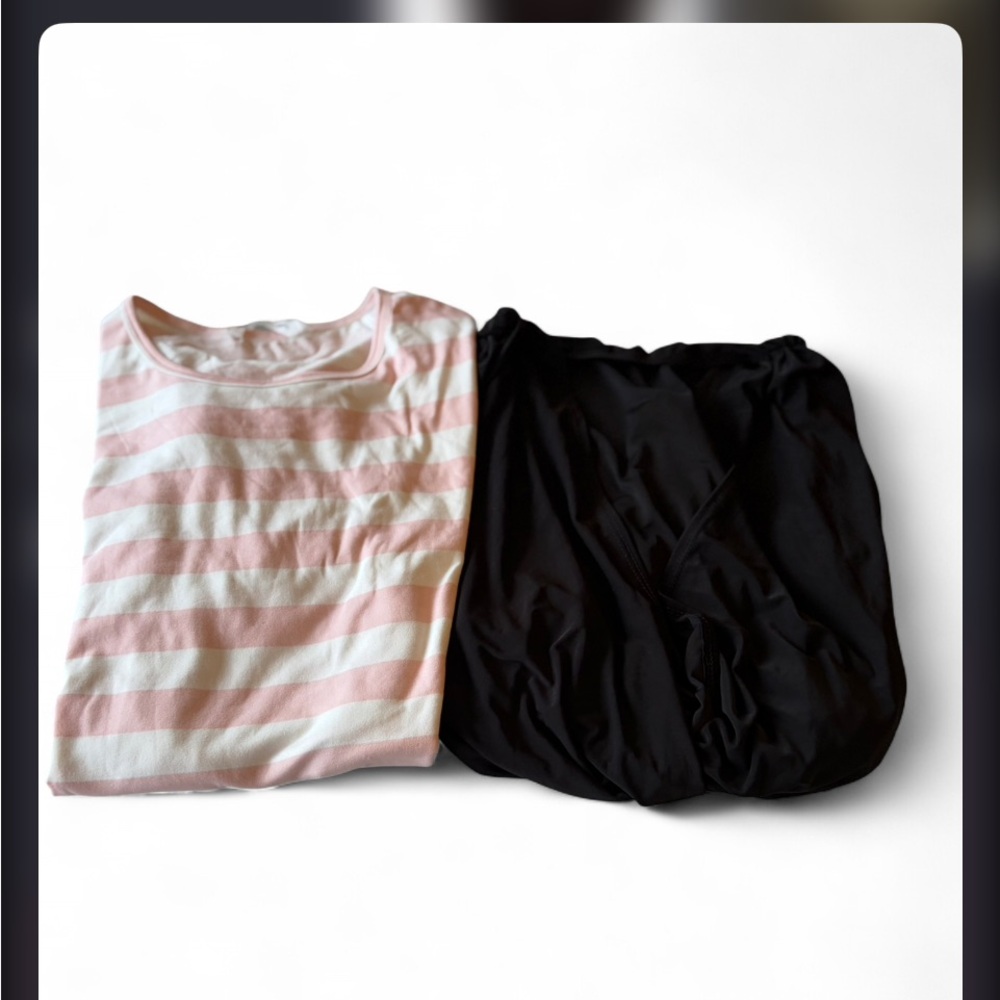 Bundle of 2 women’s Pink & White Striped and black bodysuit